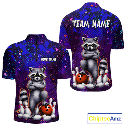 Funny Raccoon Bowling Team Shirts for Men Custom Bowling Gifts for Bowler Polo & 1/4 Zip HNT534