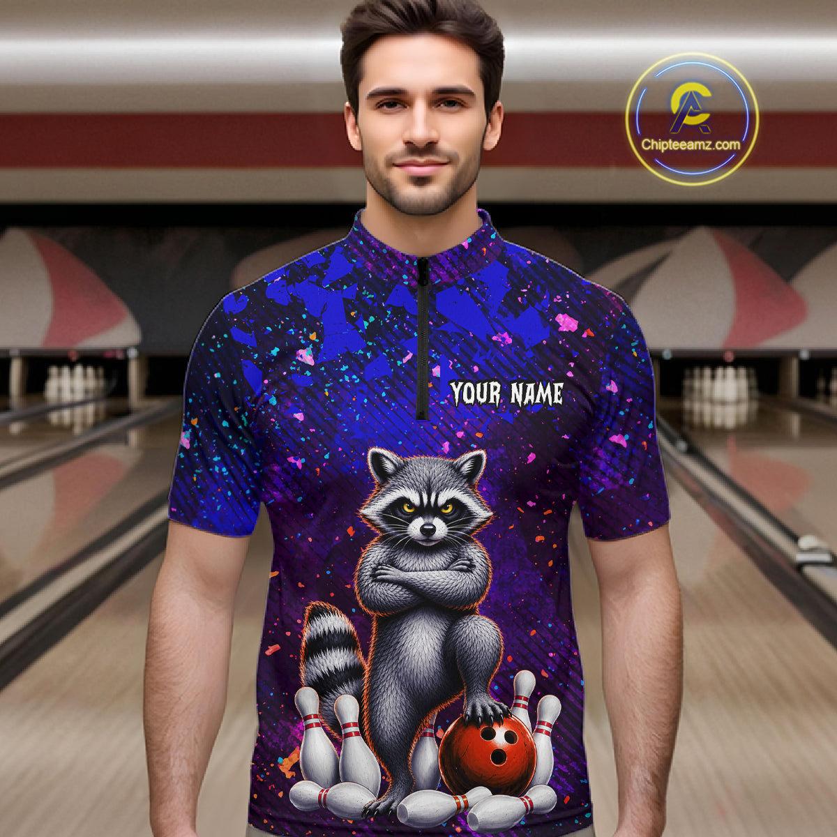 Funny Raccoon Bowling Team Shirts for Men Custom Bowling Gifts for Bowler Polo & 1/4 Zip HNT534