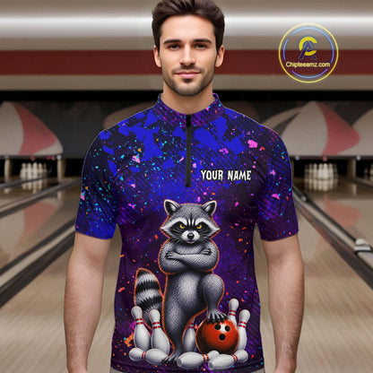 Funny Raccoon Bowling Team Shirts for Men Custom Bowling Gifts for Bowler Polo & 1/4 Zip HNT534