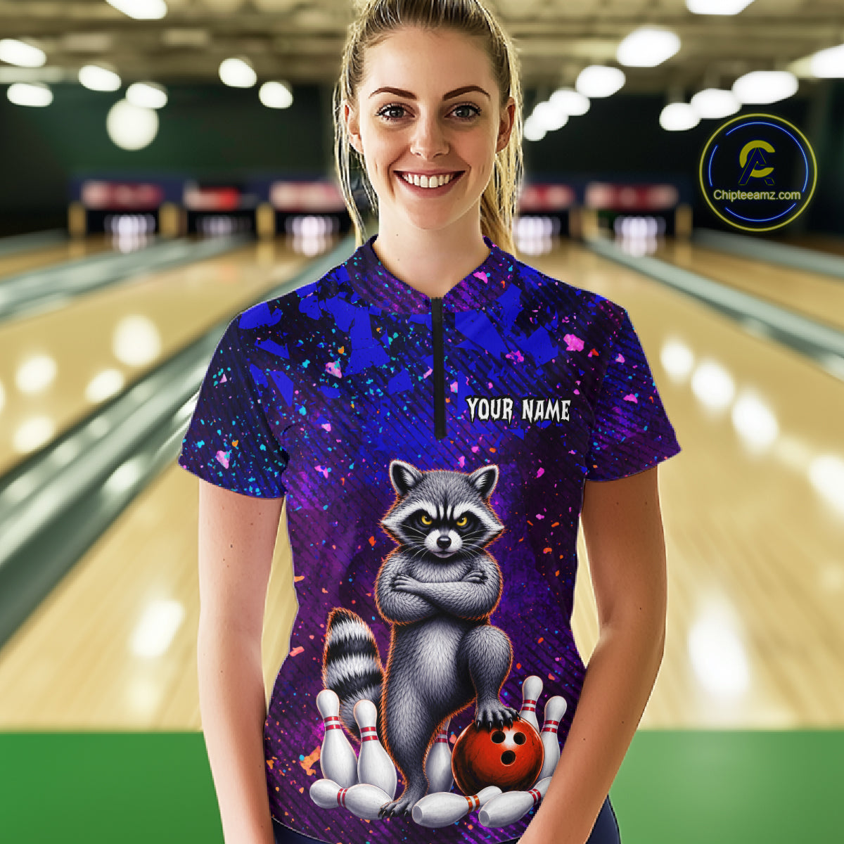 Funny Raccoon Bowling Team Shirts for Women Custom Bowling Gifts for Bowler Polo & 1/4 Zip HNT534
