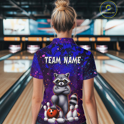 Funny Raccoon Bowling Team Shirts for Women Custom Bowling Gifts for Bowler Polo & 1/4 Zip HNT534