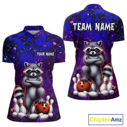 Funny Raccoon Bowling Team Shirts for Women Custom Bowling Gifts for Bowler Polo & 1/4 Zip HNT534