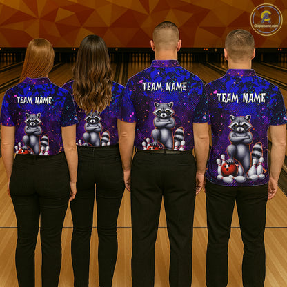 Funny Raccoon Bowling Team Shirts for Men Custom Bowling Gifts for Bowler Polo & 1/4 Zip HNT534