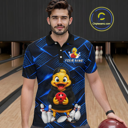 Blue Funny Duck Bowling Team Shirt for Men Custom Bowling Gift Bowler Bowling League HNT532