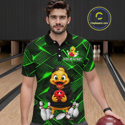 Green Funny Duck Bowling Team Shirt for Men Custom Bowling Gift Bowler Bowling League HNT532