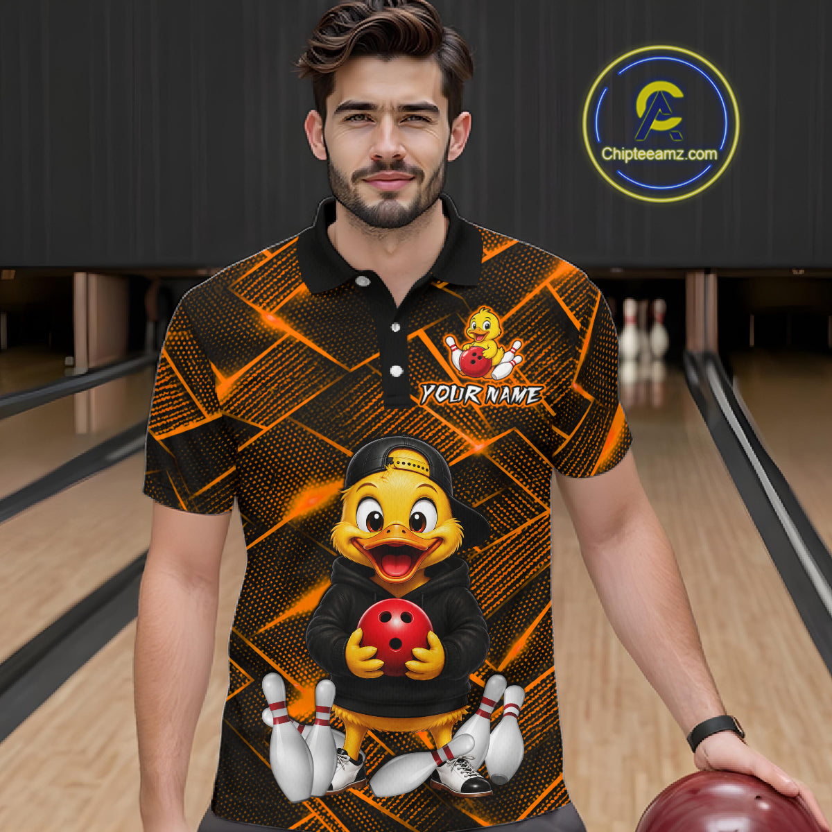 Orange Funny Duck Bowling Team Shirt for Men Custom Bowling Gift Bowler Bowling League HNT532