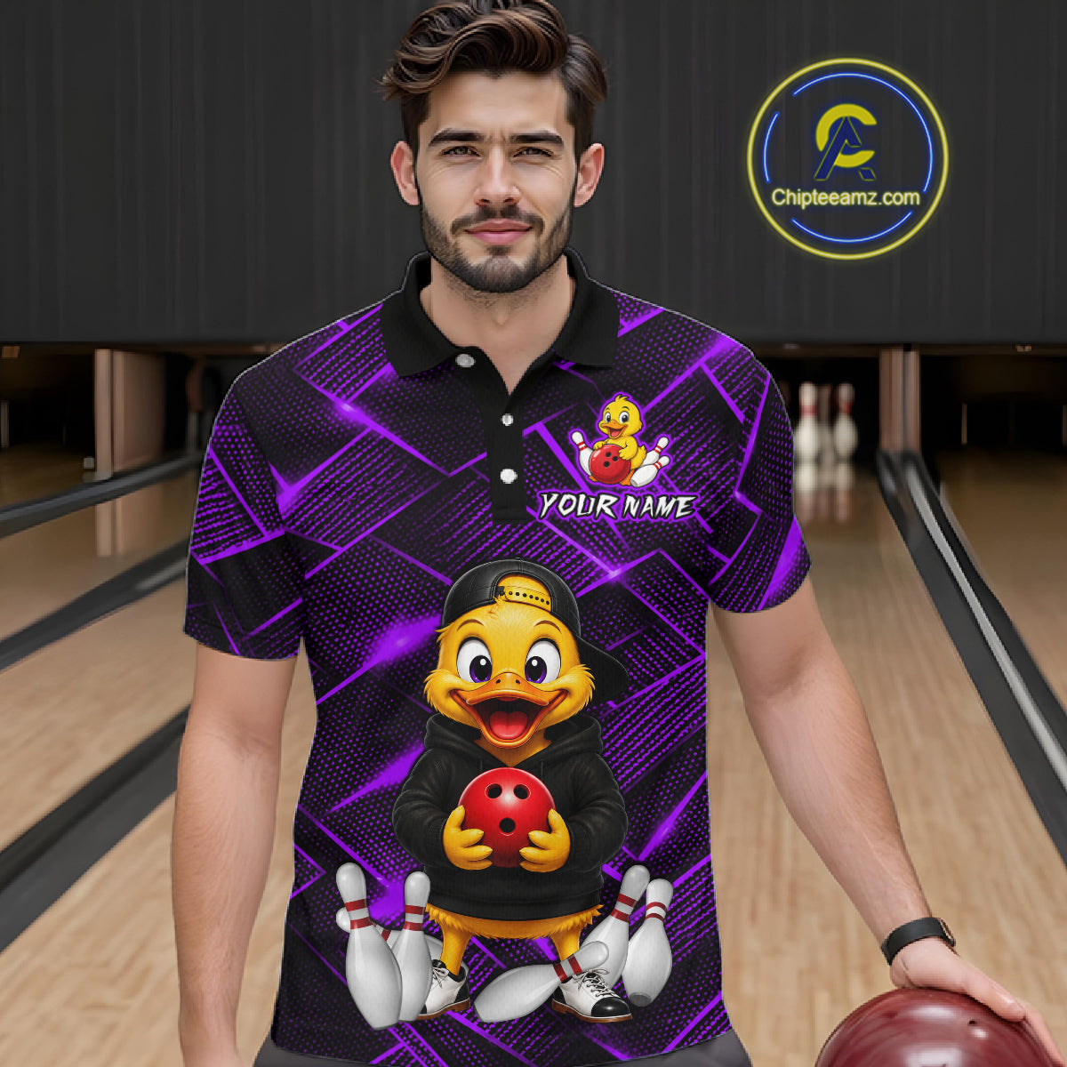 Purple Funny Duck Bowling Team Shirt for Men Custom Bowling Gift Bowler Bowling League HNT532