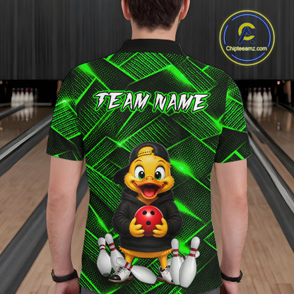Green Funny Duck Bowling Team Shirt for Men Custom Bowling Gift Bowler Bowling League HNT532