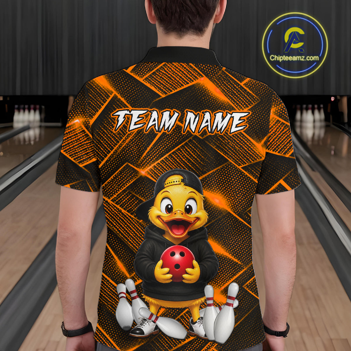 Orange Funny Duck Bowling Team Shirt for Men Custom Bowling Gift Bowler Bowling League HNT532