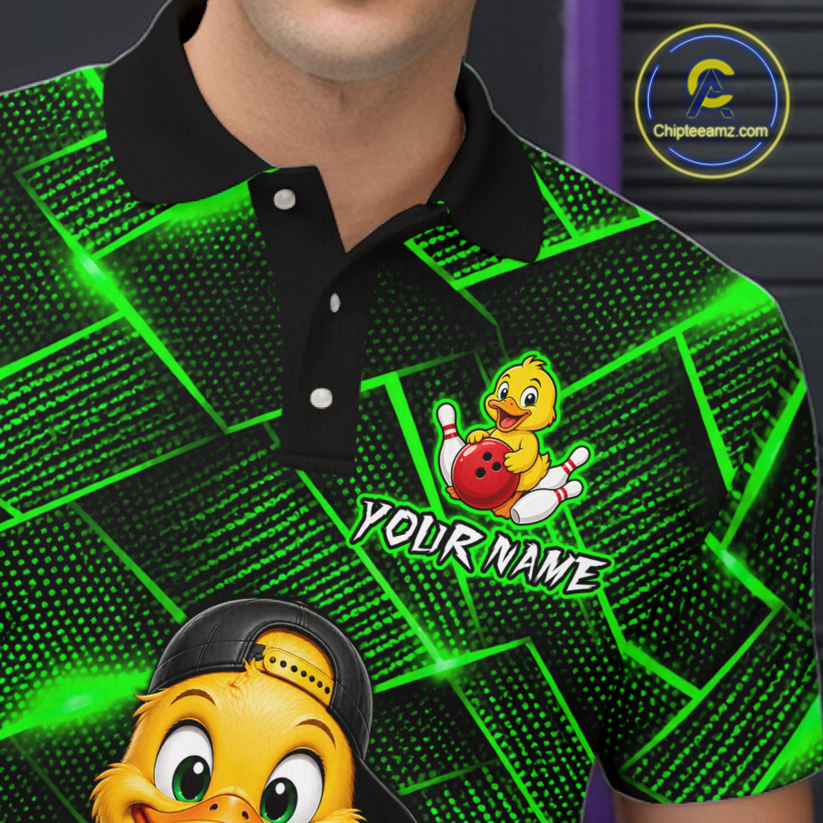 Green Funny Duck Bowling Team Shirt for Men Custom Bowling Gift Bowler Bowling League HNT532