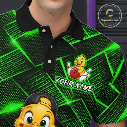 Green Funny Duck Bowling Team Shirt for Men Custom Bowling Gift Bowler Bowling League HNT532