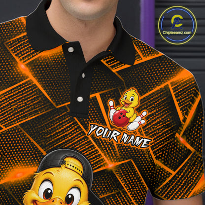 Orange Funny Duck Bowling Team Shirt for Men Custom Bowling Gift Bowler Bowling League HNT532
