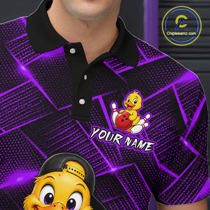 Purple Funny Duck Bowling Team Shirt for Men Custom Bowling Gift Bowler Bowling League HNT532