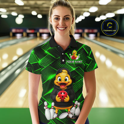 Green Funny Duck Bowling Team Shirt for Women Custom Bowling Gift Bowler Bowling League HNT532