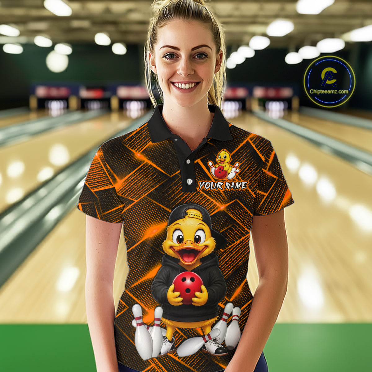Orange Funny Duck Bowling Team Shirt for Women Custom Bowling Gift Bowler Bowling League HNT532