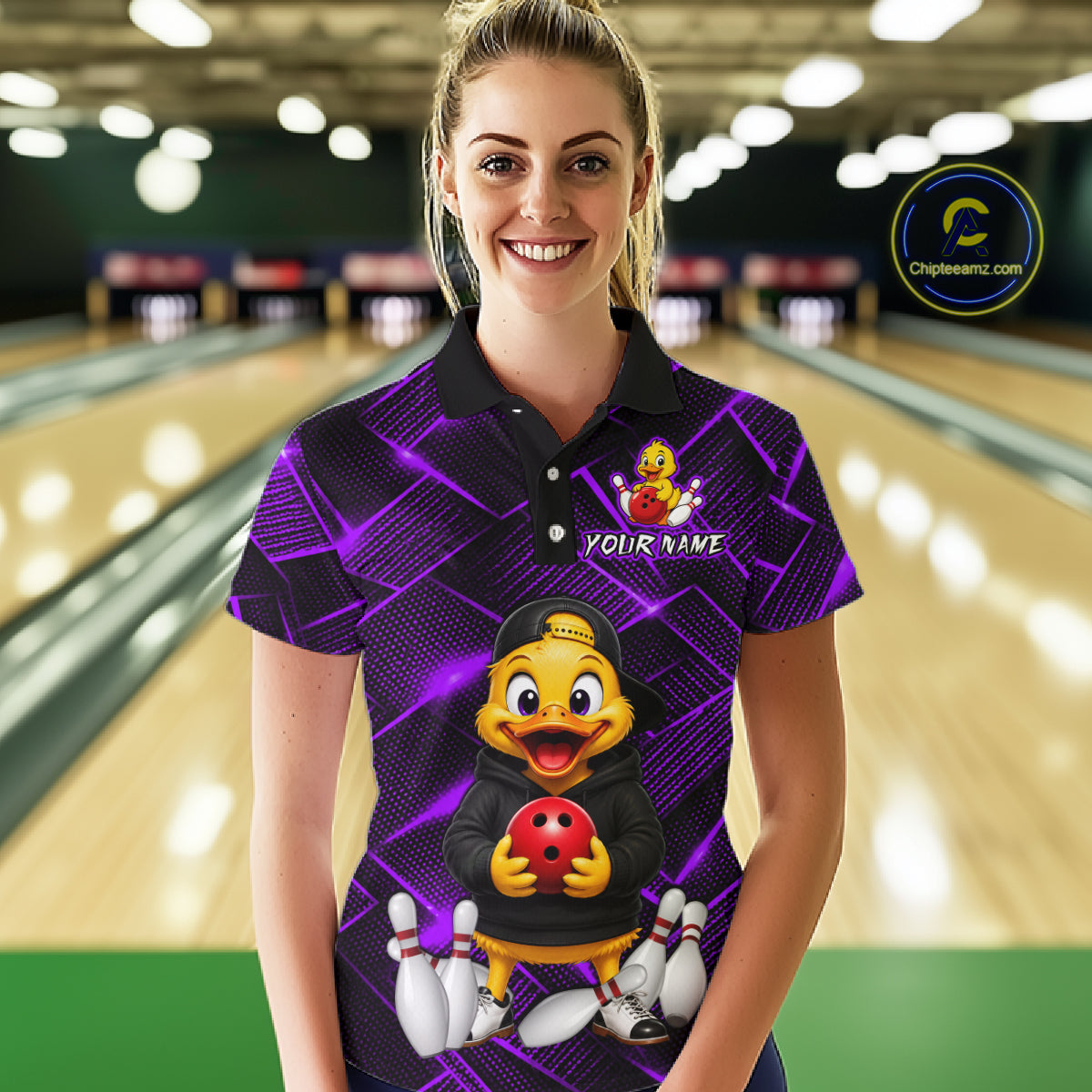 Purple Funny Duck Bowling Team Shirt for Women Custom Bowling Gift Bowler Bowling League HNT532