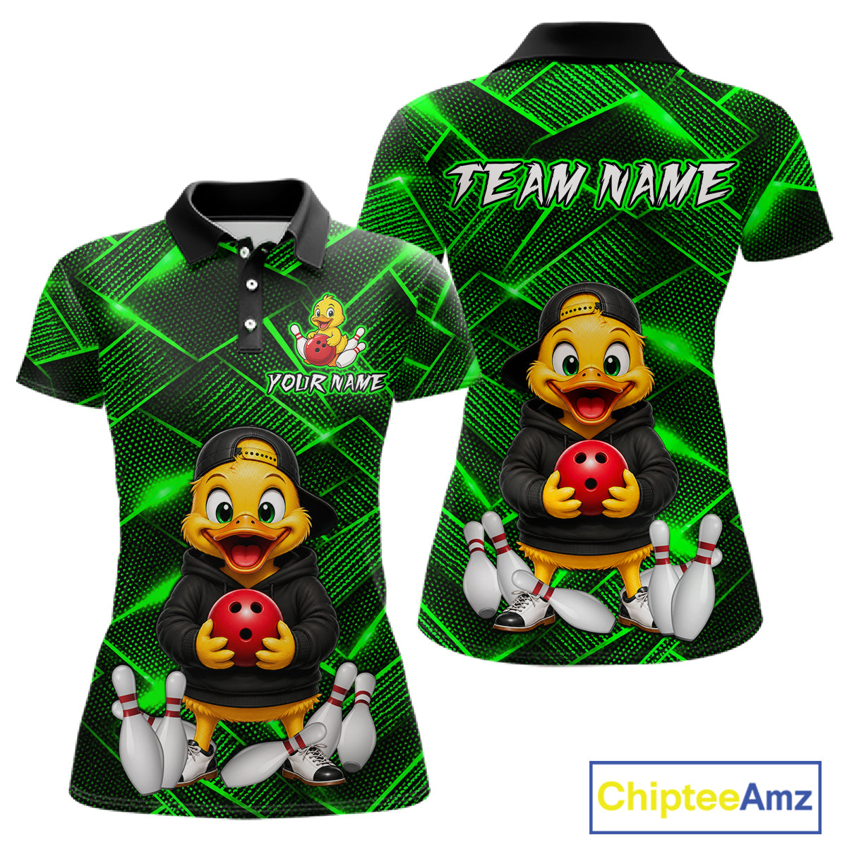 Green Funny Duck Bowling Team Shirt for Women Custom Bowling Gift Bowler Bowling League HNT532