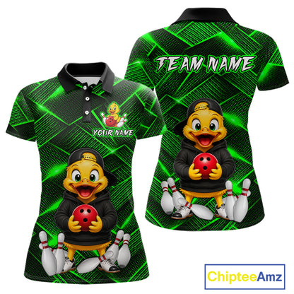 Green Funny Duck Bowling Team Shirt for Women Custom Bowling Gift Bowler Bowling League HNT532