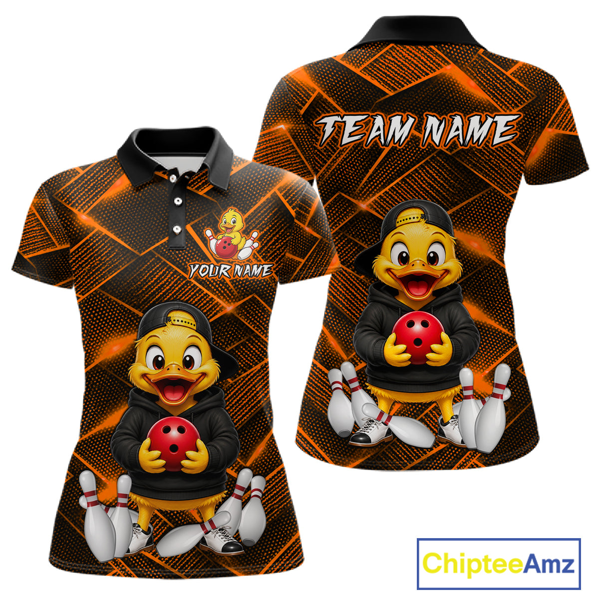 Orange Funny Duck Bowling Team Shirt for Women Custom Bowling Gift Bowler Bowling League HNT532