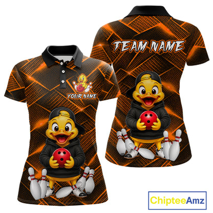 Orange Funny Duck Bowling Team Shirt for Women Custom Bowling Gift Bowler Bowling League HNT532