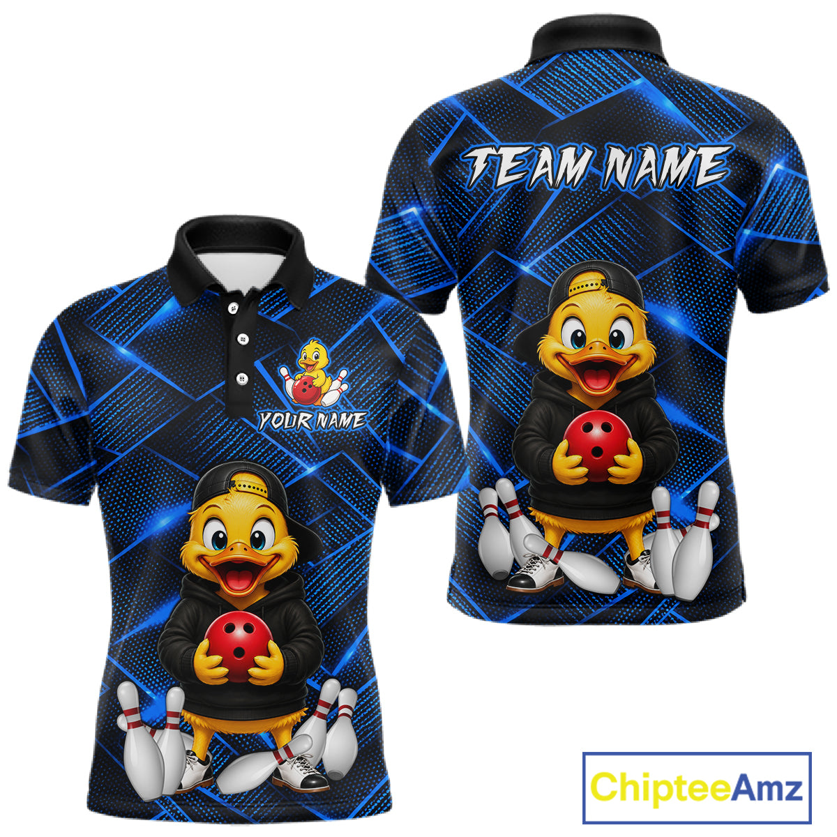 Blue Funny Duck Bowling Team Shirt for Men Custom Bowling Gift Bowler Bowling League HNT532