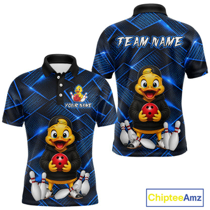 Blue Funny Duck Bowling Team Shirt for Men Custom Bowling Gift Bowler Bowling League HNT532