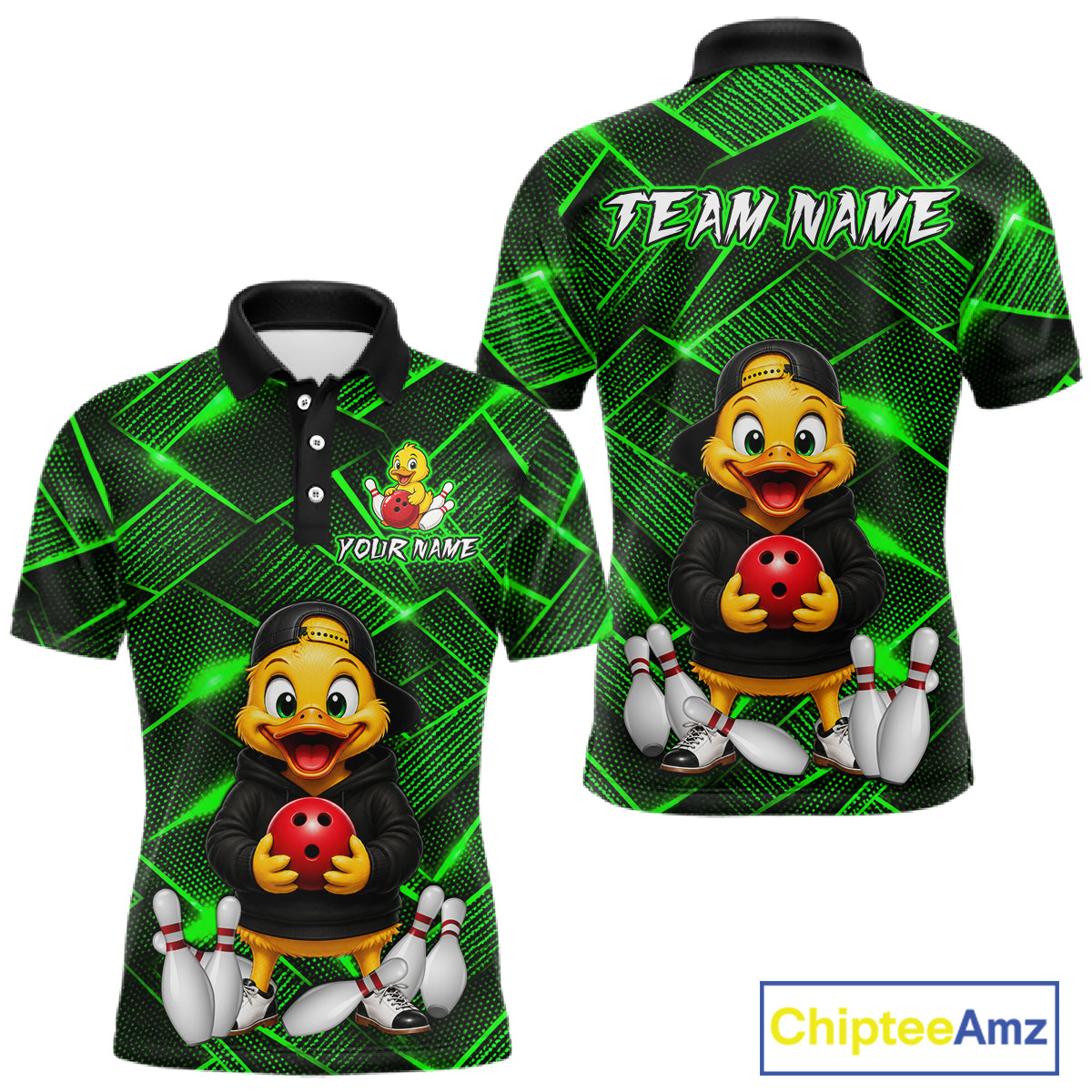 Green Funny Duck Bowling Team Shirt for Men Custom Bowling Gift Bowler Bowling League HNT532