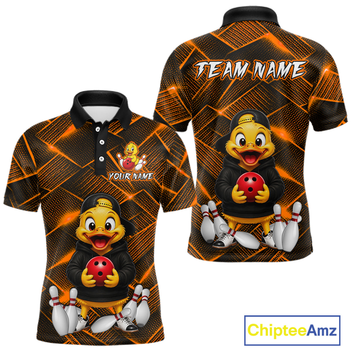 Orange Funny Duck Bowling Team Shirt for Men Custom Bowling Gift Bowler Bowling League HNT532