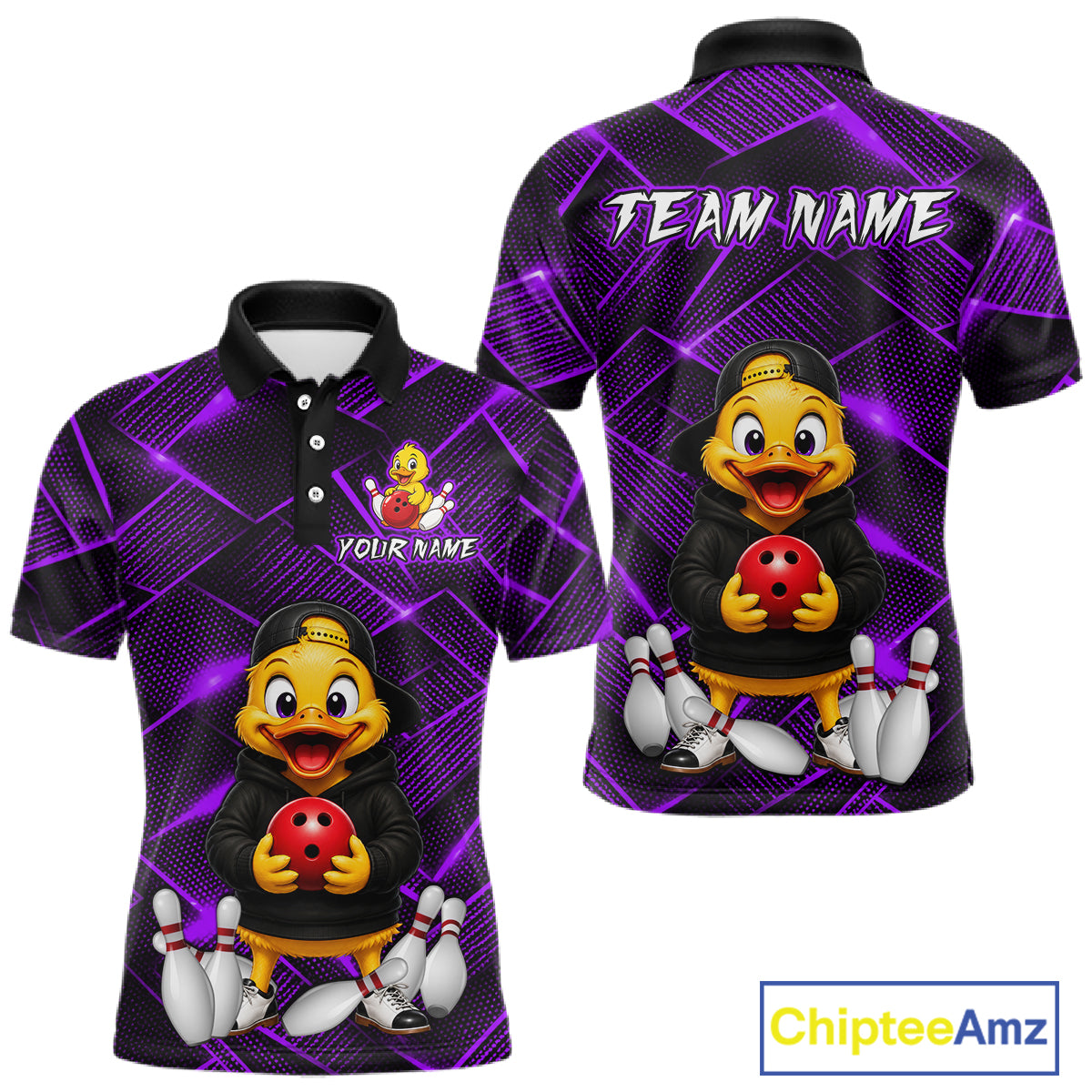 Purple Funny Duck Bowling Team Shirt for Men Custom Bowling Gift Bowler Bowling League HNT532