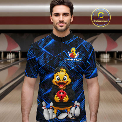 Blue Funny Duck Bowling Team Shirt for Men Custom Bowling Gift Bowler Bowling League HNT532