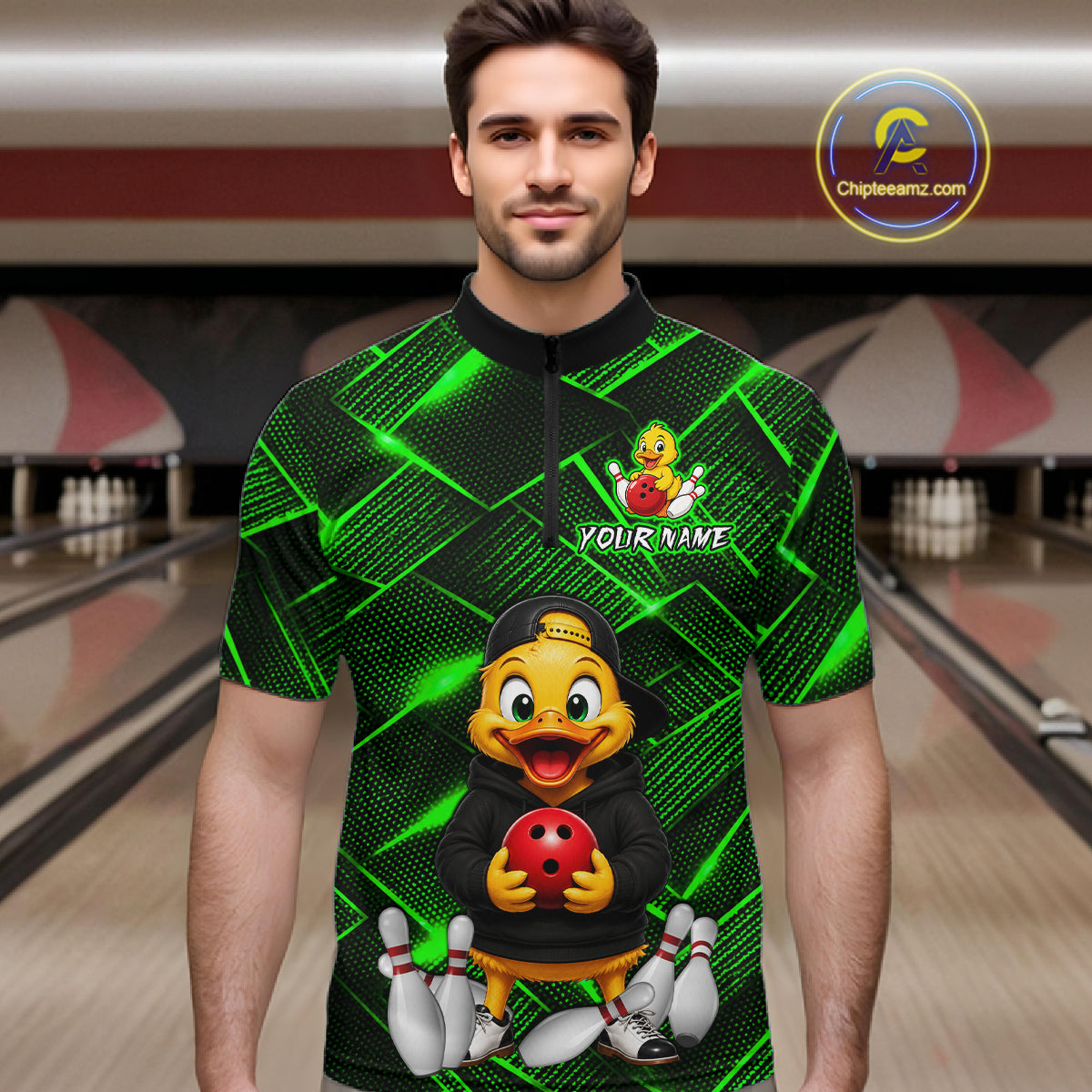 Green Funny Duck Bowling Team Shirt for Men Custom Bowling Gift Bowler Bowling League HNT532