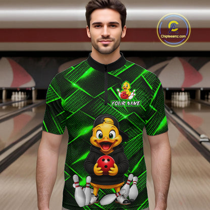 Green Funny Duck Bowling Team Shirt for Men Custom Bowling Gift Bowler Bowling League HNT532