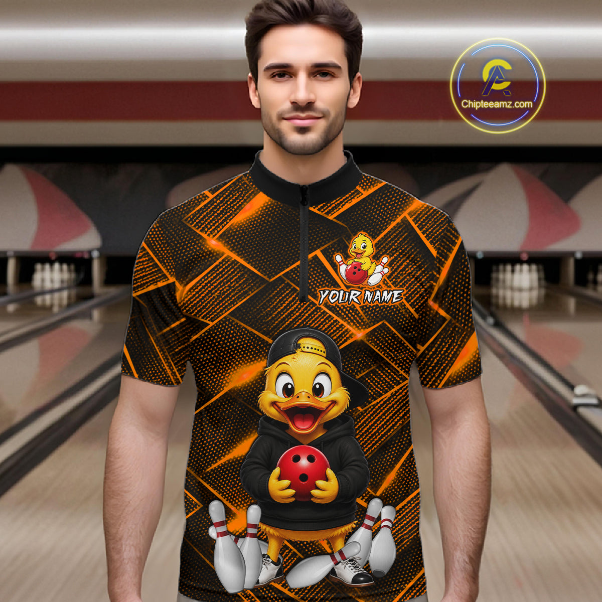 Orange Funny Duck Bowling Team Shirt for Men Custom Bowling Gift Bowler Bowling League HNT532