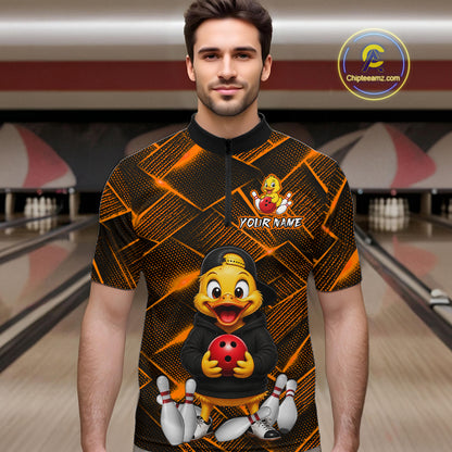 Orange Funny Duck Bowling Team Shirt for Men Custom Bowling Gift Bowler Bowling League HNT532
