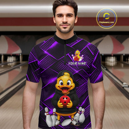 Purple Funny Duck Bowling Team Shirt for Men Custom Bowling Gift Bowler Bowling League HNT532