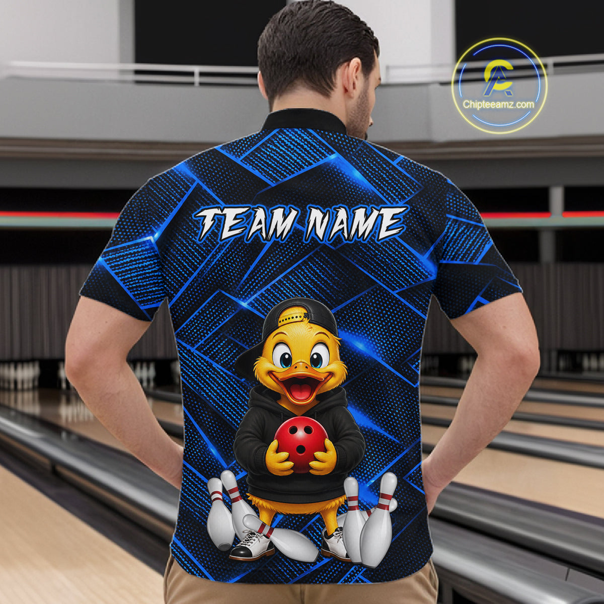 Blue Funny Duck Bowling Team Shirt for Men Custom Bowling Gift Bowler Bowling League HNT532