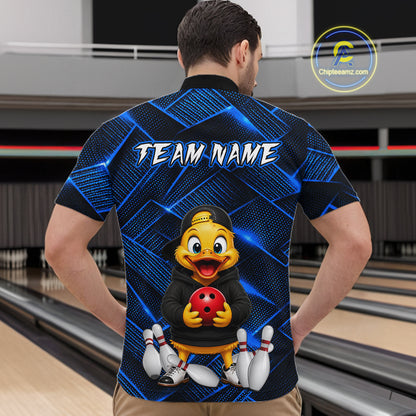 Blue Funny Duck Bowling Team Shirt for Men Custom Bowling Gift Bowler Bowling League HNT532
