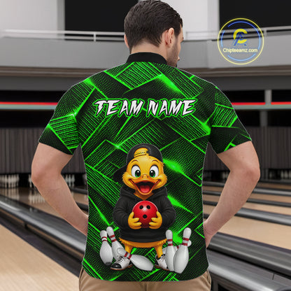 Green Funny Duck Bowling Team Shirt for Men Custom Bowling Gift Bowler Bowling League HNT532