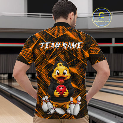 Orange Funny Duck Bowling Team Shirt for Men Custom Bowling Gift Bowler Bowling League HNT532