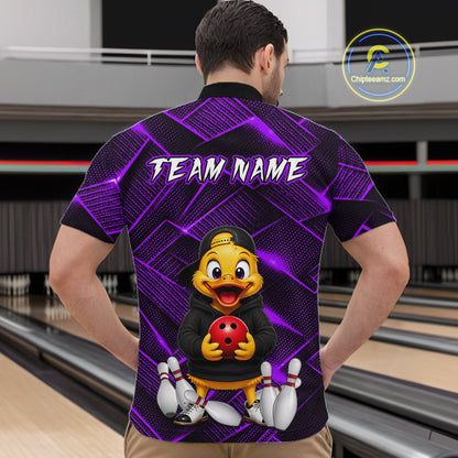 Purple Funny Duck Bowling Team Shirt for Men Custom Bowling Gift Bowler Bowling League HNT532