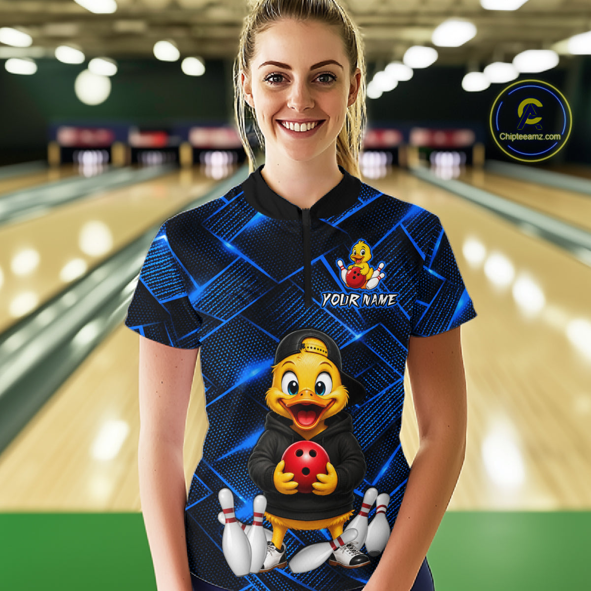 Blue Funny Duck Bowling Team Shirt for Women Custom Bowling Gift Bowler Bowling League HNT532