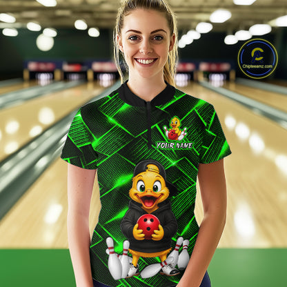 Green Funny Duck Bowling Team Shirt for Women Custom Bowling Gift Bowler Bowling League HNT532
