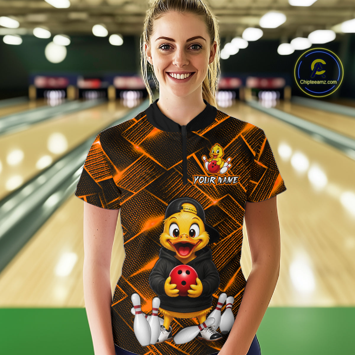Orange Funny Duck Bowling Team Shirt for Women Custom Bowling Gift Bowler Bowling League HNT532