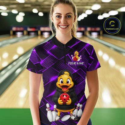 Purple Funny Duck Bowling Team Shirt for Women Custom Bowling Gift Bowler Bowling League HNT532
