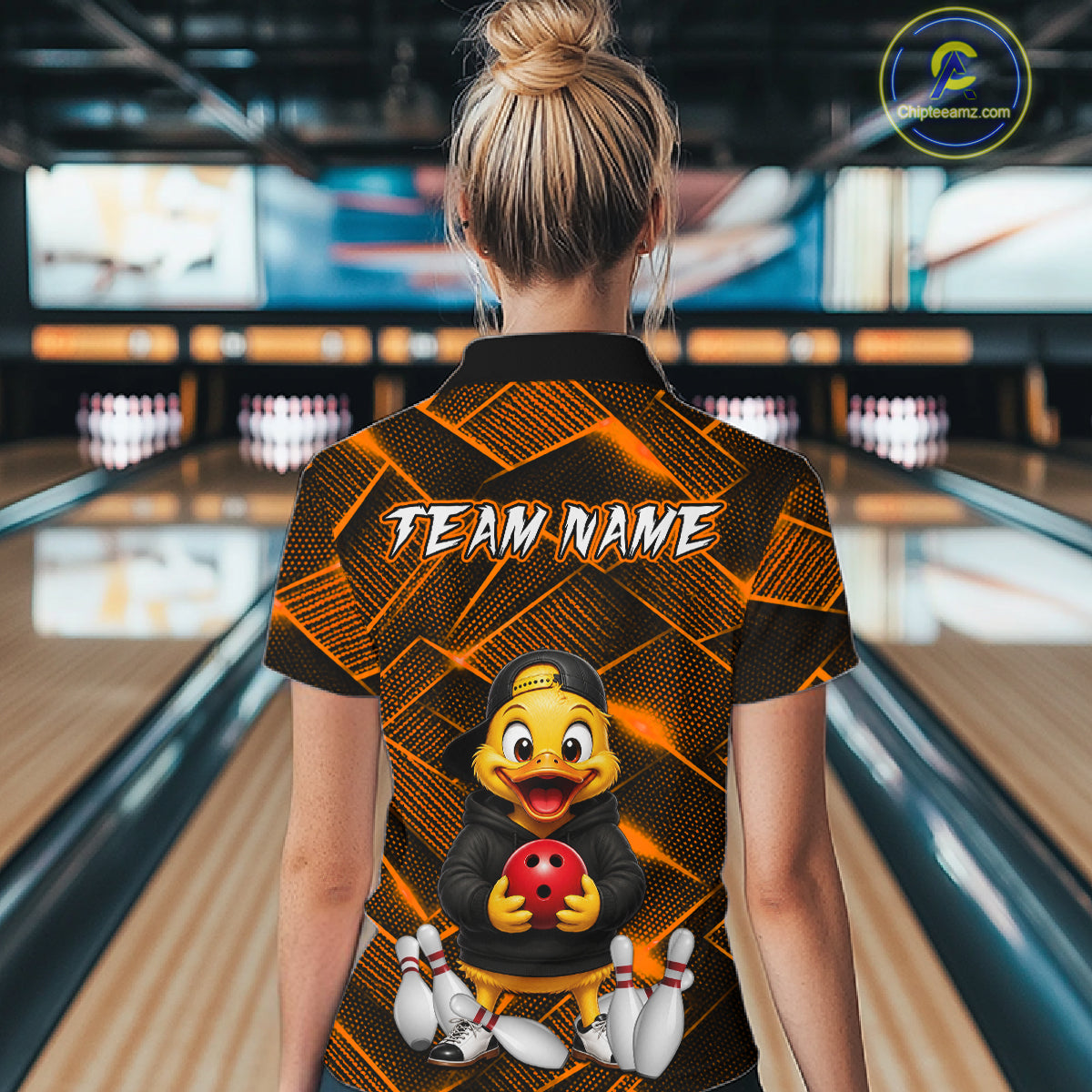 Orange Funny Duck Bowling Team Shirt for Women Custom Bowling Gift Bowler Bowling League HNT532