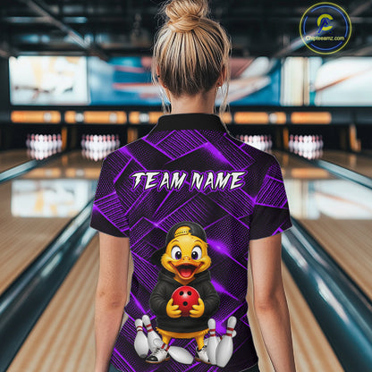Purple Funny Duck Bowling Team Shirt for Women Custom Bowling Gift Bowler Bowling League HNT532