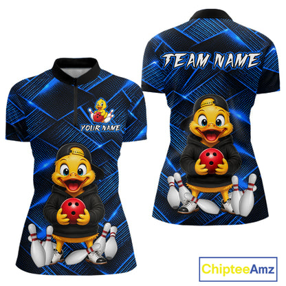 Blue Funny Duck Bowling Team Shirt for Women Custom Bowling Gift Bowler Bowling League HNT532