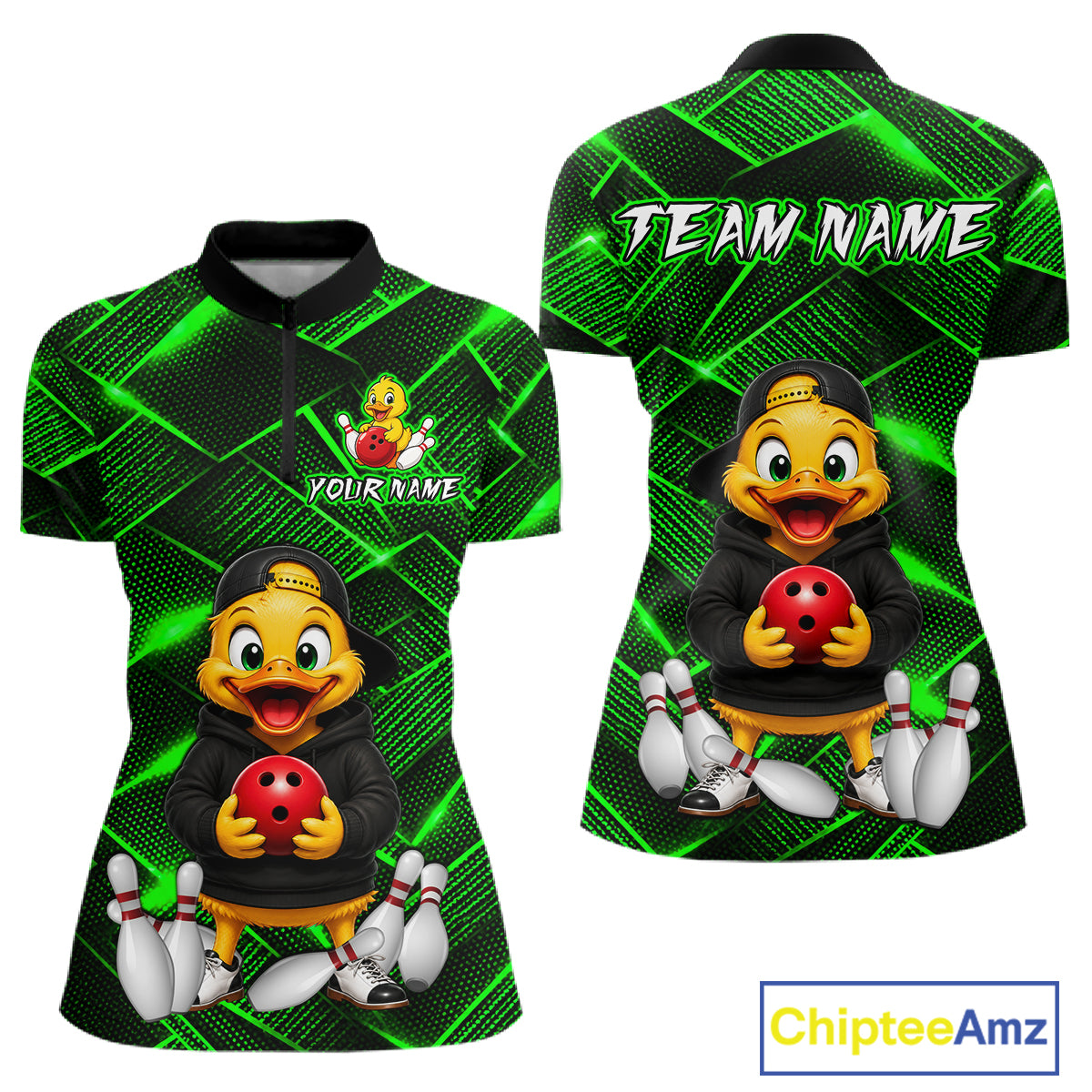 Green Funny Duck Bowling Team Shirt for Women Custom Bowling Gift Bowler Bowling League HNT532