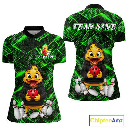 Green Funny Duck Bowling Team Shirt for Women Custom Bowling Gift Bowler Bowling League HNT532
