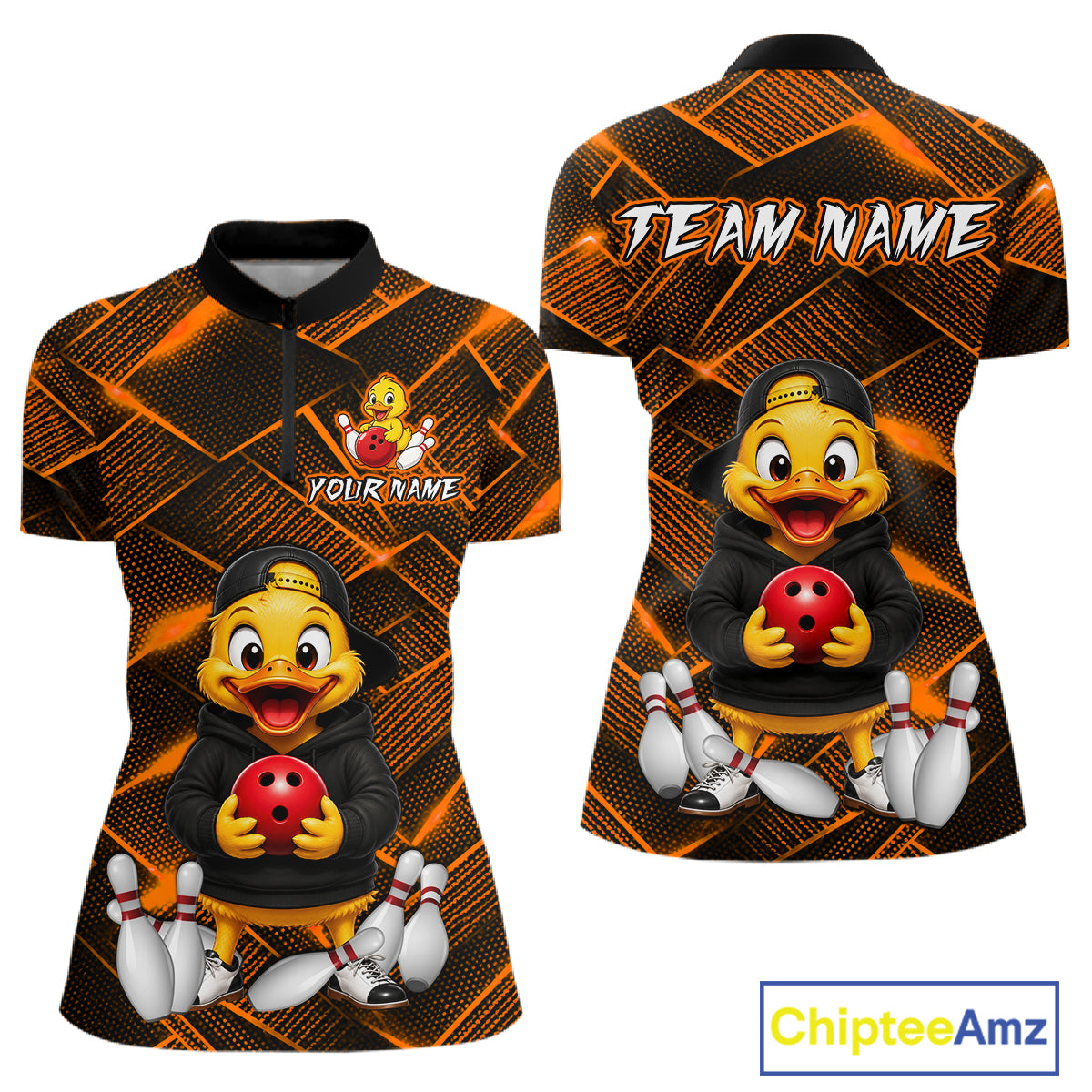 Orange Funny Duck Bowling Team Shirt for Women Custom Bowling Gift Bowler Bowling League HNT532